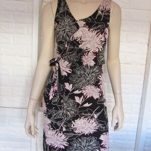 BCBGMAXAZRIA Black Petal Daisies Floral Tie Wrap Bow V Neck Night Out Dress S